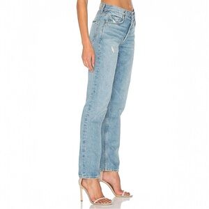 GRLFRND Helena High-Rise Straight Jean in Last Dance Light Wash Distressed Denim
